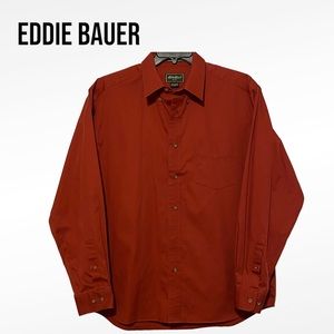 EDDIE BAUER Wrinkle Resistant Cotton LS Button Down Shirt BRICK RED Men's Large
